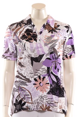 Marinello dame polo t-shirt med lilla blomster